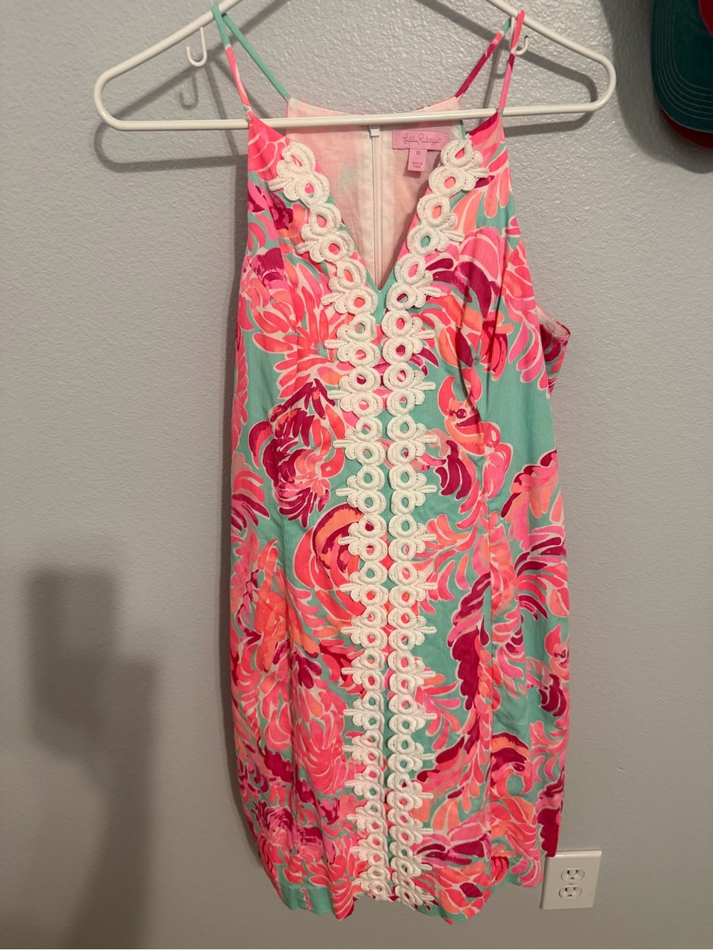 Lilly Pulitzer Pink & Aqua Floral Spaghetti-strap Shift Dress with Lace Trim